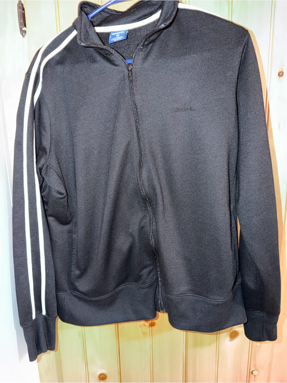 Reebok Black Full Zip Sweater with White Stripe Detail- Mens Size XL